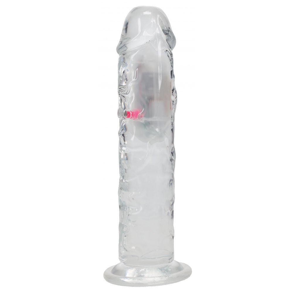 REALROCK 8'' No Balls Wireless Rechargeable LED Vibrating Dong - Clear with LED 22 cm USB Rechargeable Vibrating Dong with Remote - silkandsin
