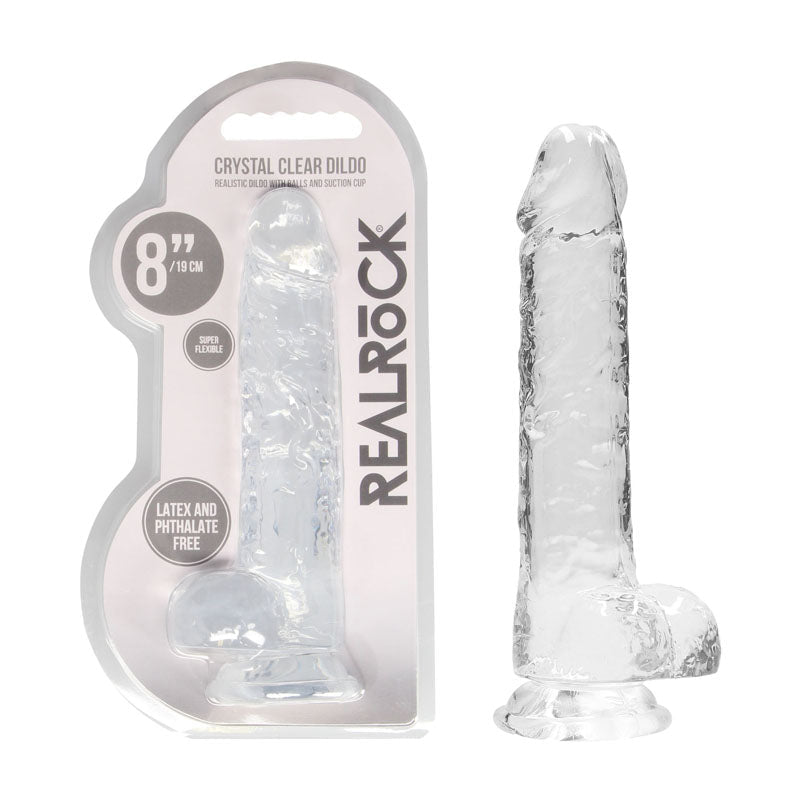 REALROCK 8'' Realistic Dildo With Balls - Clear 20.3 cm Dong - silkandsin