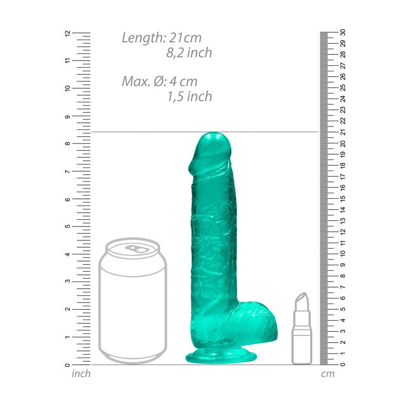 REALROCK 8'' Realistic Dildo With Balls - Turquoise 20.3 cm Dong - silkandsin