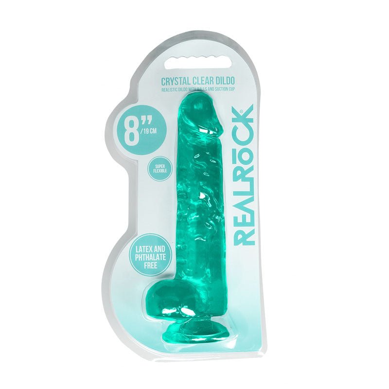 REALROCK 8'' Realistic Dildo With Balls - Turquoise 20.3 cm Dong - silkandsin