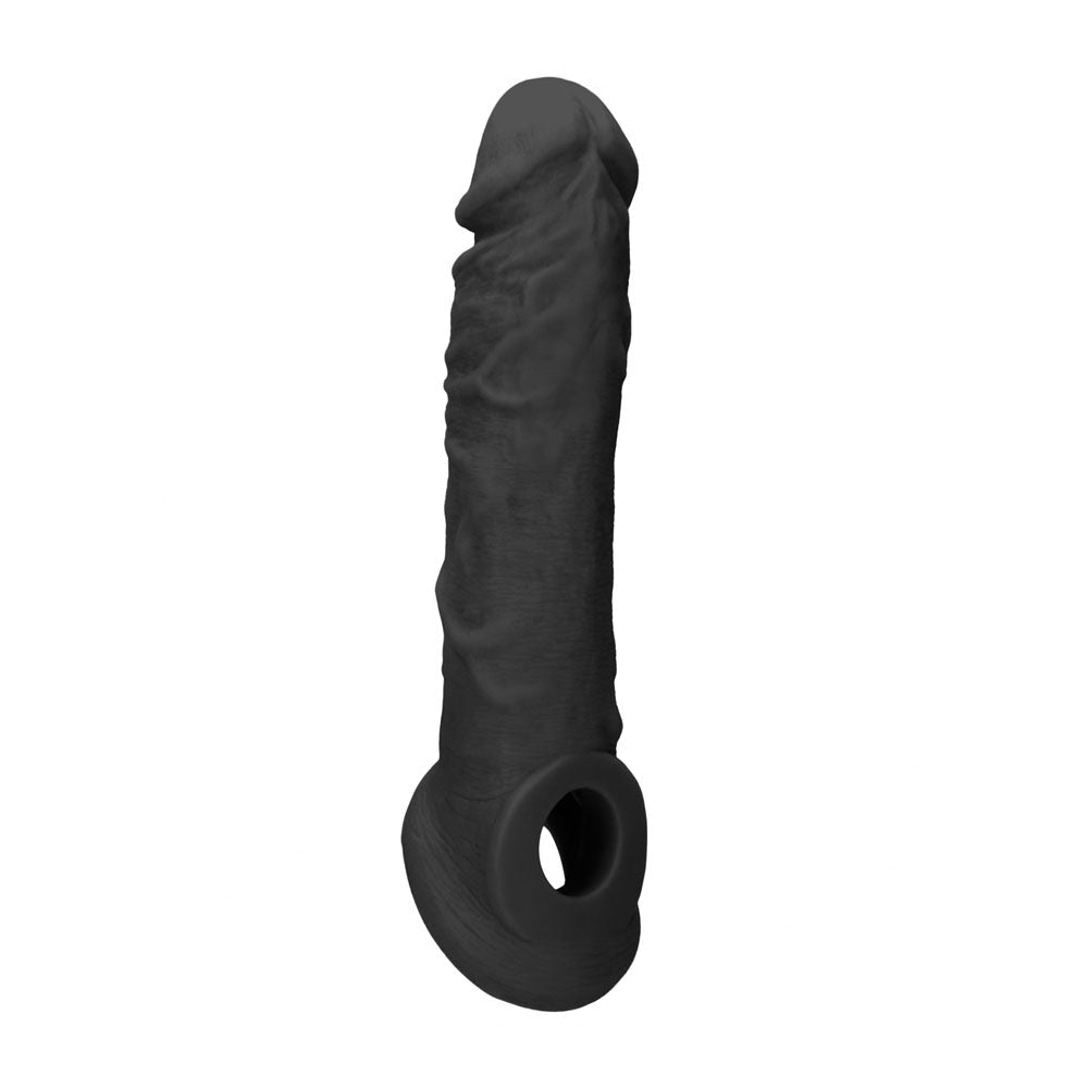 REALROCK 8'' Realistic Penis Extender with Rings - Black - Black 20.3 cm Penis Extension Sleeve - silkandsin
