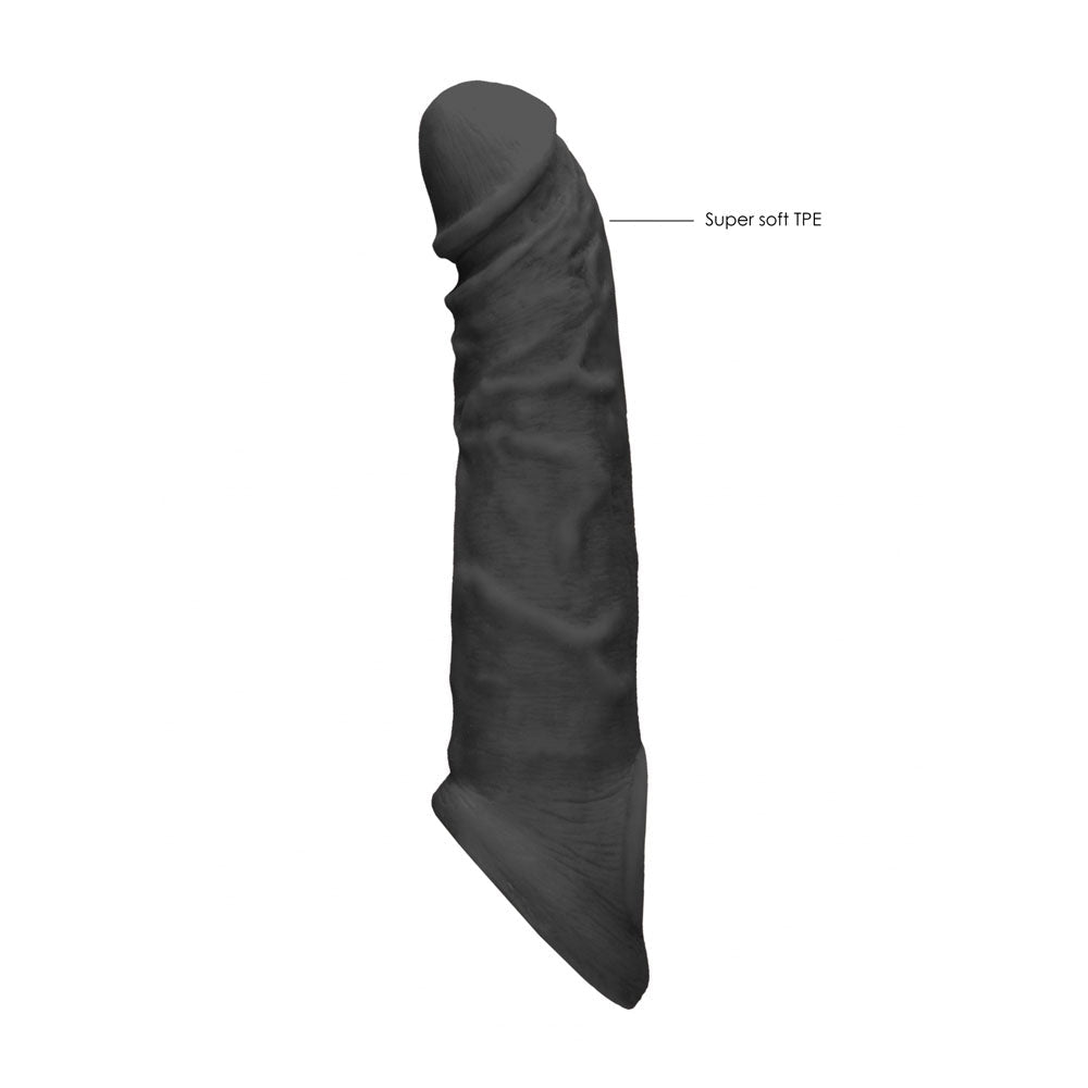 REALROCK 8'' Realistic Penis Extender with Rings - Black - Black 20.3 cm Penis Extension Sleeve - silkandsin