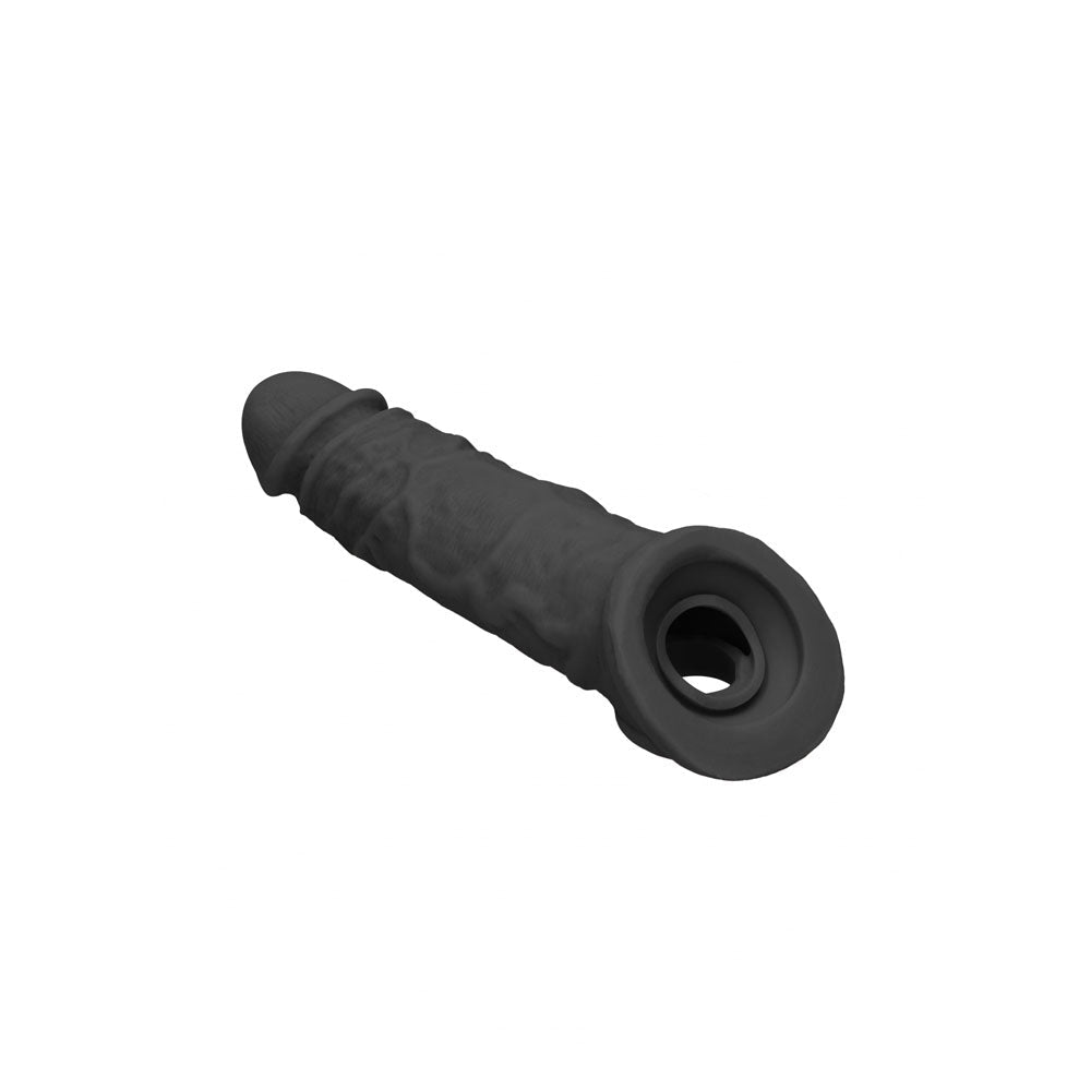 REALROCK 8'' Realistic Penis Extender with Rings - Black - Black 20.3 cm Penis Extension Sleeve - silkandsin