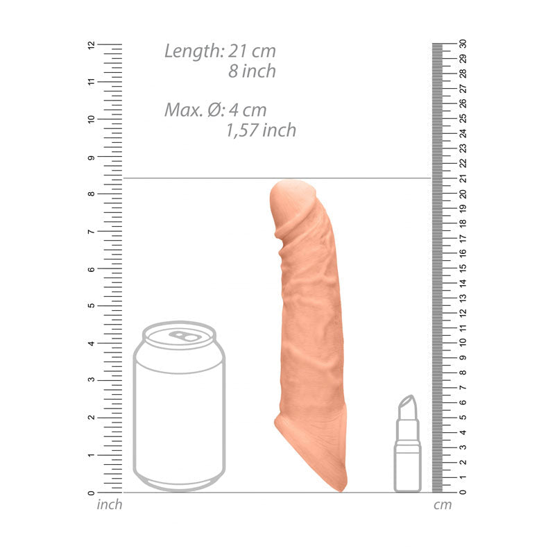 REALROCK 8'' Realistic Penis Extender with Rings - Flesh 20.3 cm Penis Extension Sleeve - silkandsin