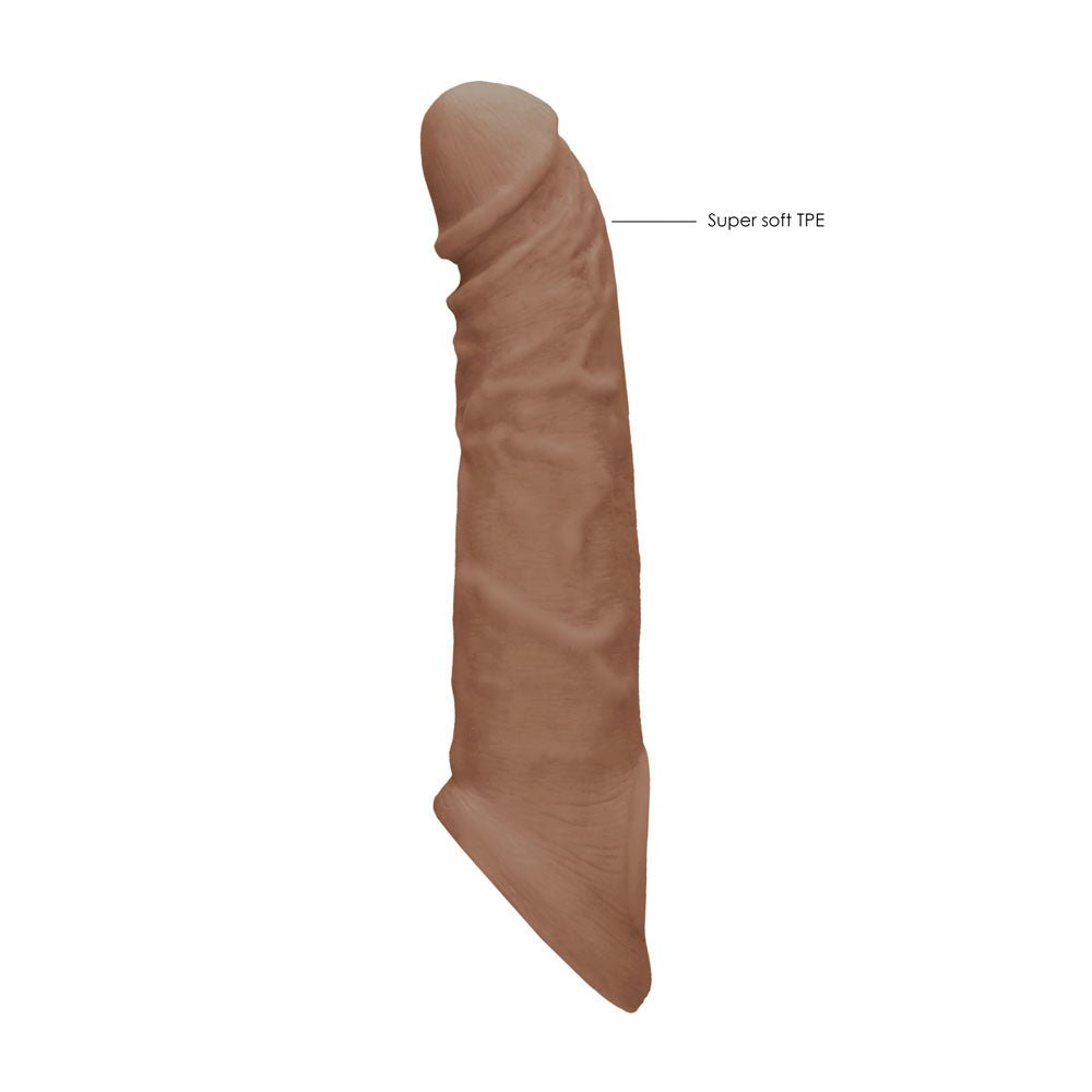 REALROCK 8'' Realistic Penis Extender with Rings - Tan - Tan 20.3 cm Penis Extension Sleeve - silkandsin