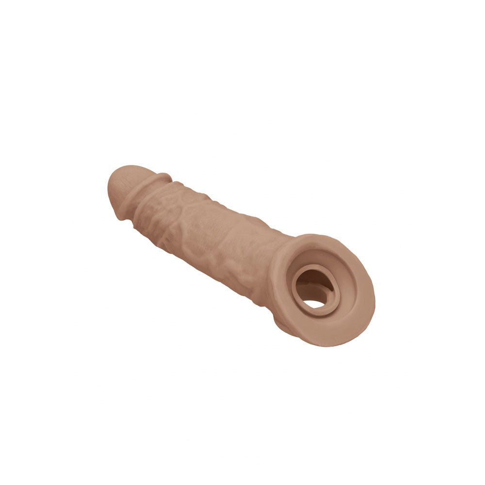 REALROCK 8'' Realistic Penis Extender with Rings - Tan - Tan 20.3 cm Penis Extension Sleeve - silkandsin