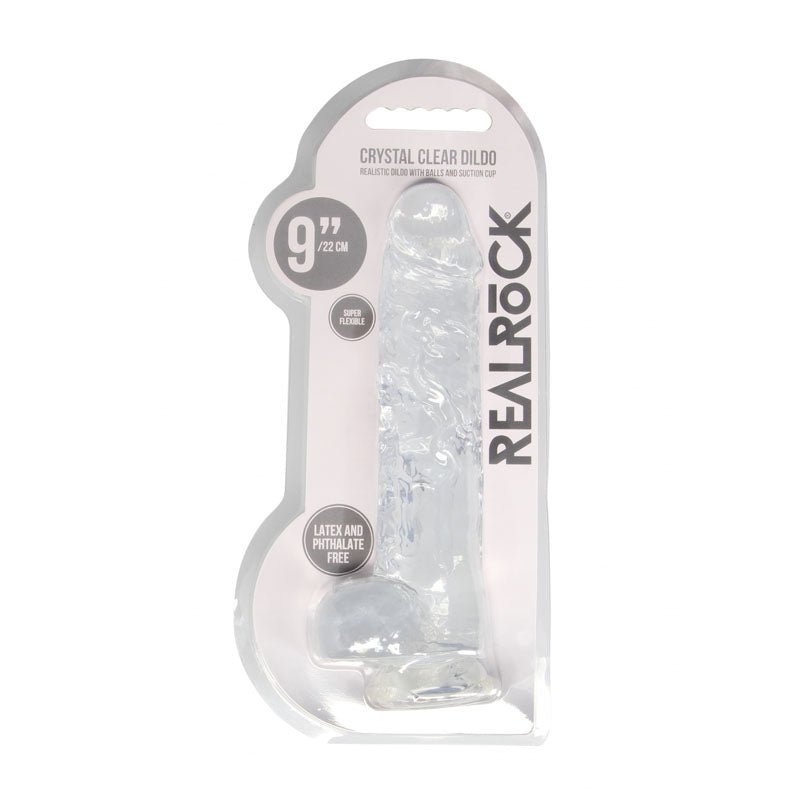 RealRock 9'' Realistic Dildo With Balls - Clear 22.9 cm Dong - silkandsin