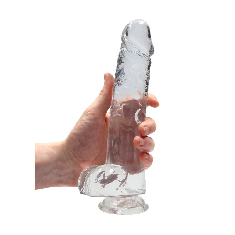 RealRock 9'' Realistic Dildo With Balls - Clear 22.9 cm Dong - silkandsin