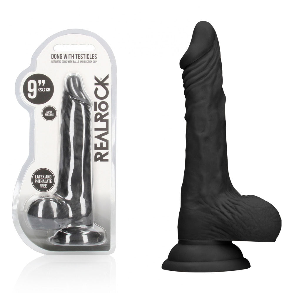 REALROCK 9'' Realistic Dong with Balls - Black - Black 22.9 cm Dong - silkandsin