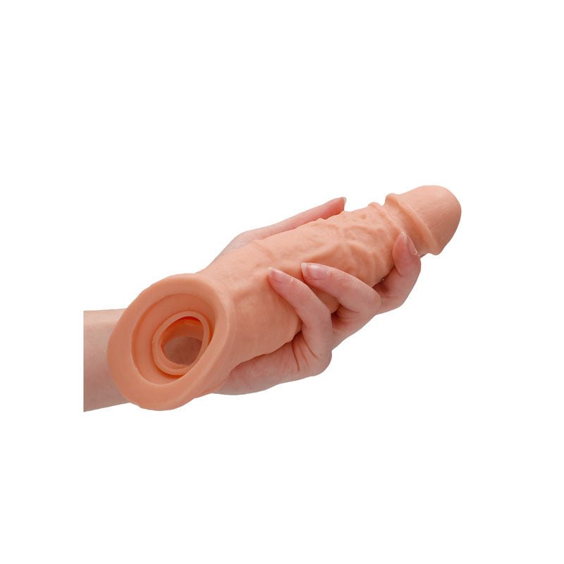 REALROCK 9'' Realistic Penis Extender with Rings - Flesh 22.9 cm Penis Extension Sleeve - silkandsin
