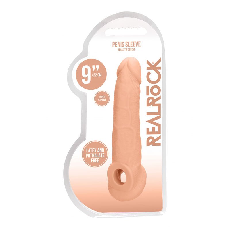 REALROCK 9'' Realistic Penis Extender with Rings - Flesh 22.9 cm Penis Extension Sleeve - silkandsin