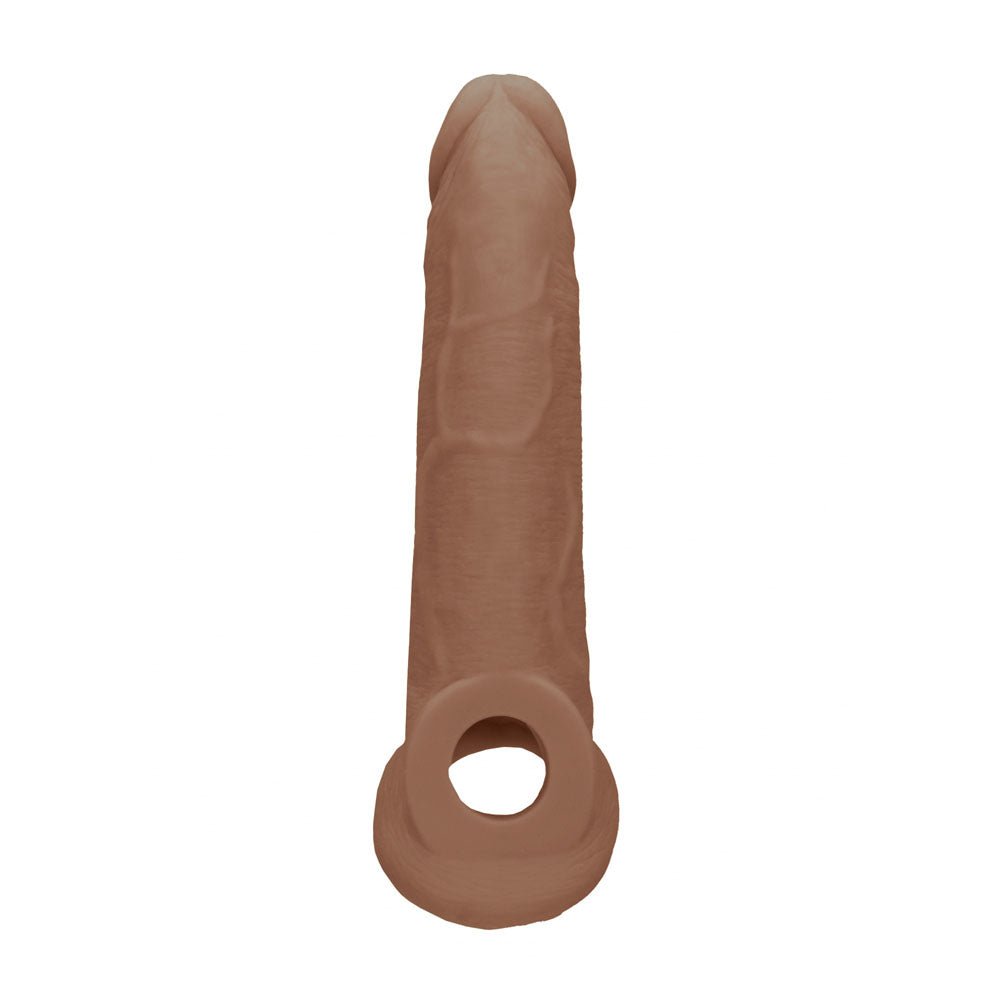 REALROCK 9'' Realistic Penis Extender with Rings - Tan - Tan 22.9 cm Penis Extension Sleeve - silkandsin