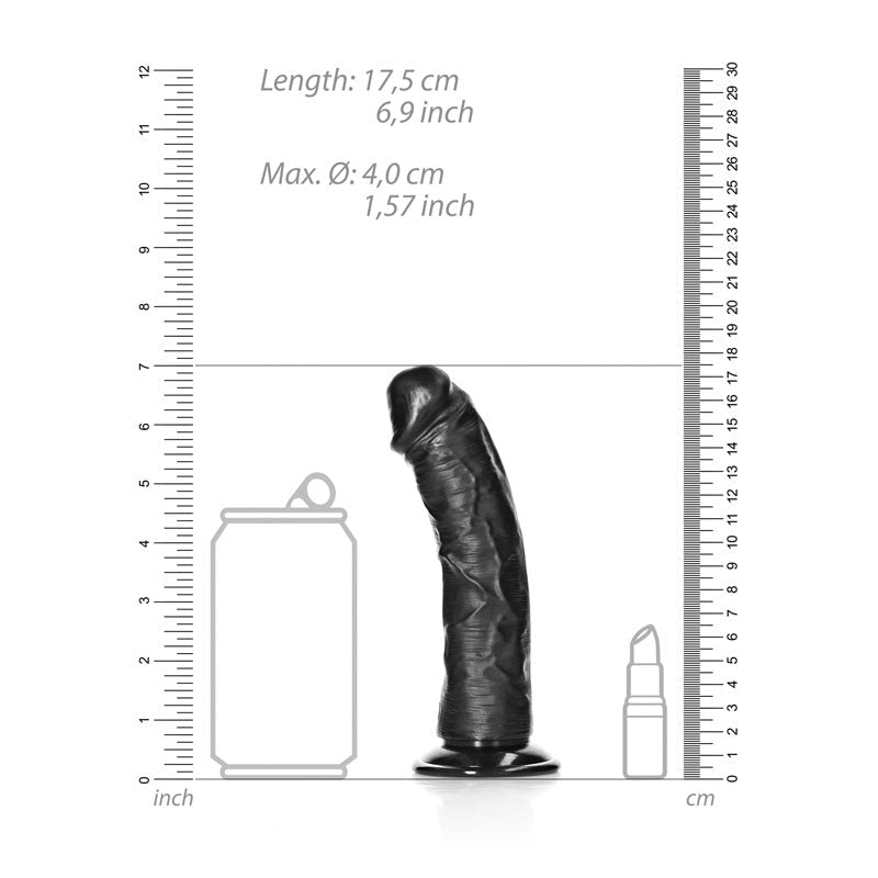 REALROCK Realistic Regular Curved Dildo with Suction Cup - 15.5 cm - Black 15.5 cm (6'') Dong - silkandsin