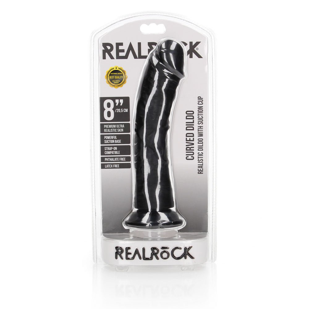 REALROCK Realistic Regular Curved Dildo with Suction Cup - 20 cm - Black 20 cm (8'') Dong - silkandsin