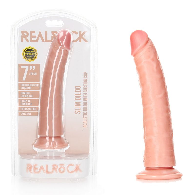 REALROCK Realistic Slim Dildo with Suction Cup - 18cm - Flesh 18 cm (7'') Dong - silkandsin