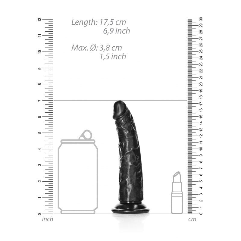 REALROCK Realistic Slim Dildo without Balls - 15.5 cm - Black 15.5 cm (6'') Dong - silkandsin