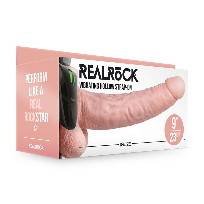 REALROCK Vibrating Hollow Strapon + Balls - 23cm Flesh - Flesh 23 cm Vibrating Hollow Strap - On - silkandsin