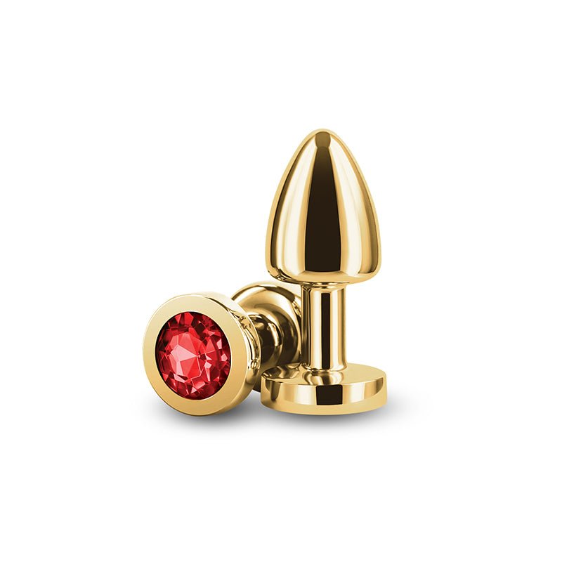 Rear Assets Petite - Gold with Red Gem - Gold 6 cm Metal Butt Plug with Red Round Gem Base - Silk and Sin