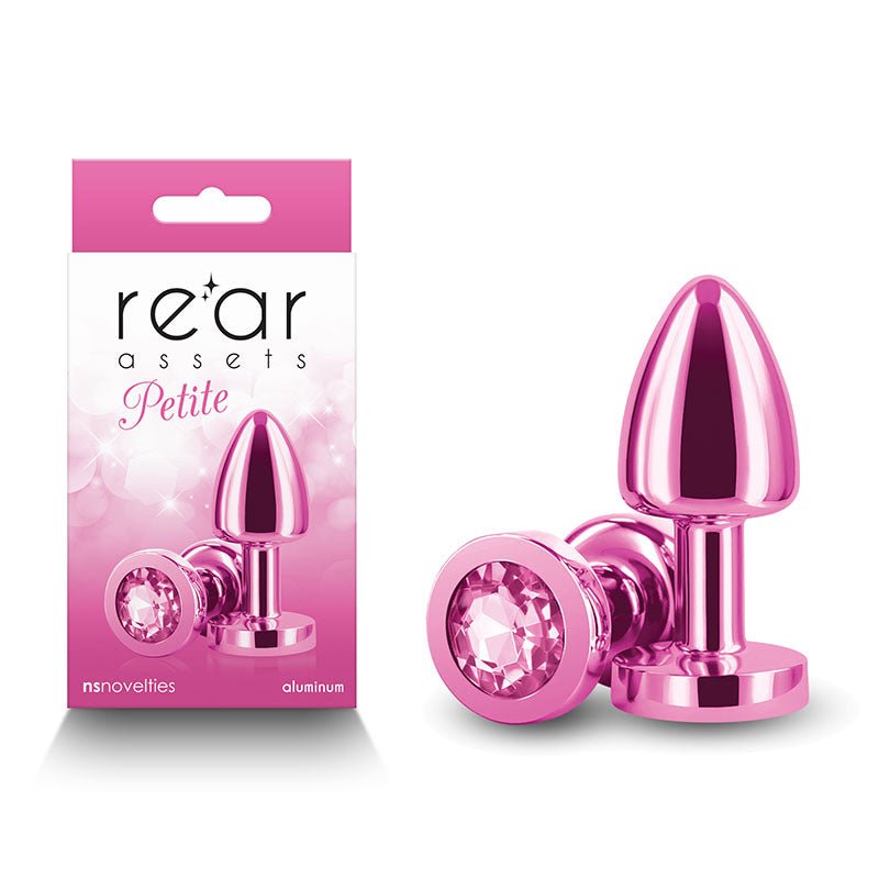 Rear Assets Petite - Pink - Pink 6 cm Metal Butt Plug with Pink Round Gem Base - Silk and Sin