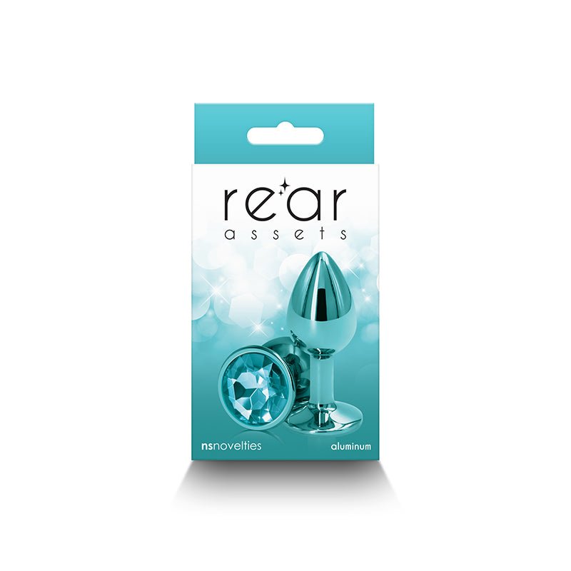 Rear Assets - Small - Teal - Teal 7.1 cm Small Metal Butt Plug with Teal Round Gem Base - Silk and Sin