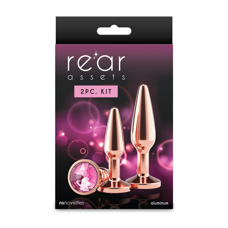 Rear Assets Tapered Trainer Kit - Rose Gold - Rose Gold Metal Butt Plugs - Set of 2 Sizes - Silk and Sin