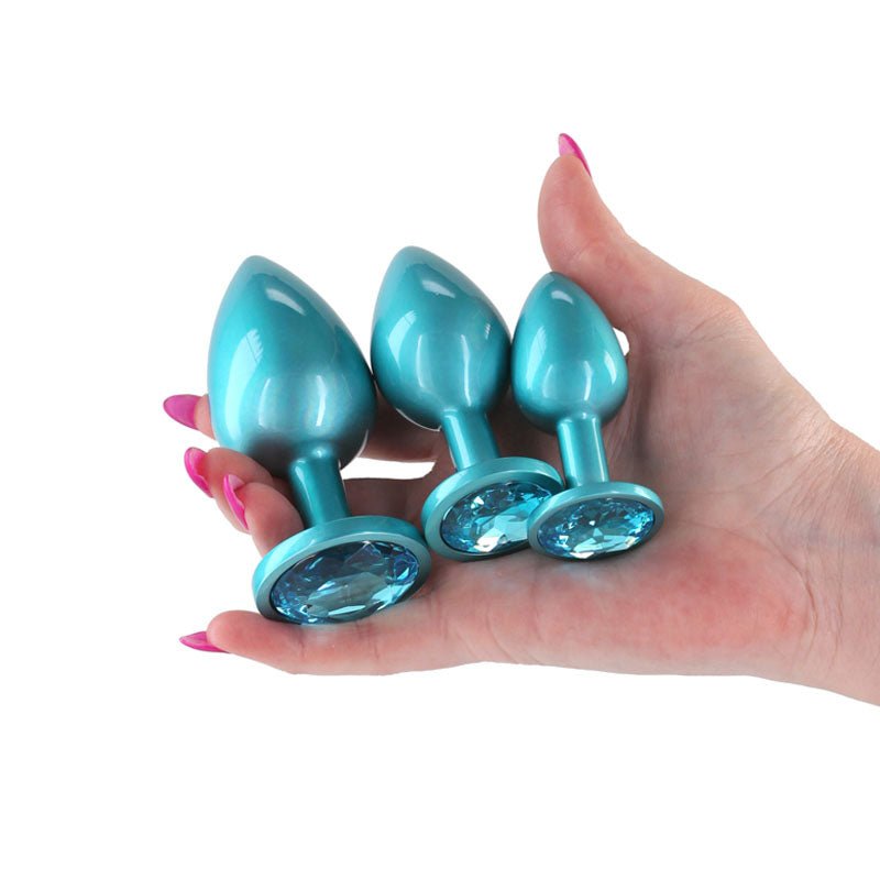 Rear Assets Trainer Kit - Iridescent Teal - Iridescent Teal Metallic Butt Plugs - Set of 3 Sizes - Silk and Sin