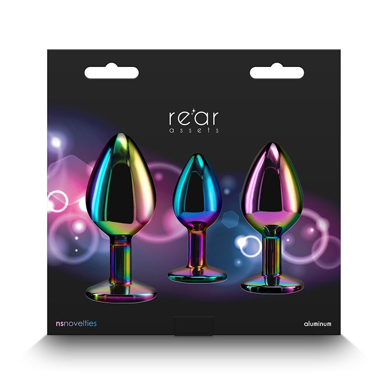 Rear Assets Trainer Kit - Multicolour - Rainbow Heart - Multi Coloured Metallic Butt Plugs with Rainbow Hearts - Set of 3 Sizes - Silk and Sin