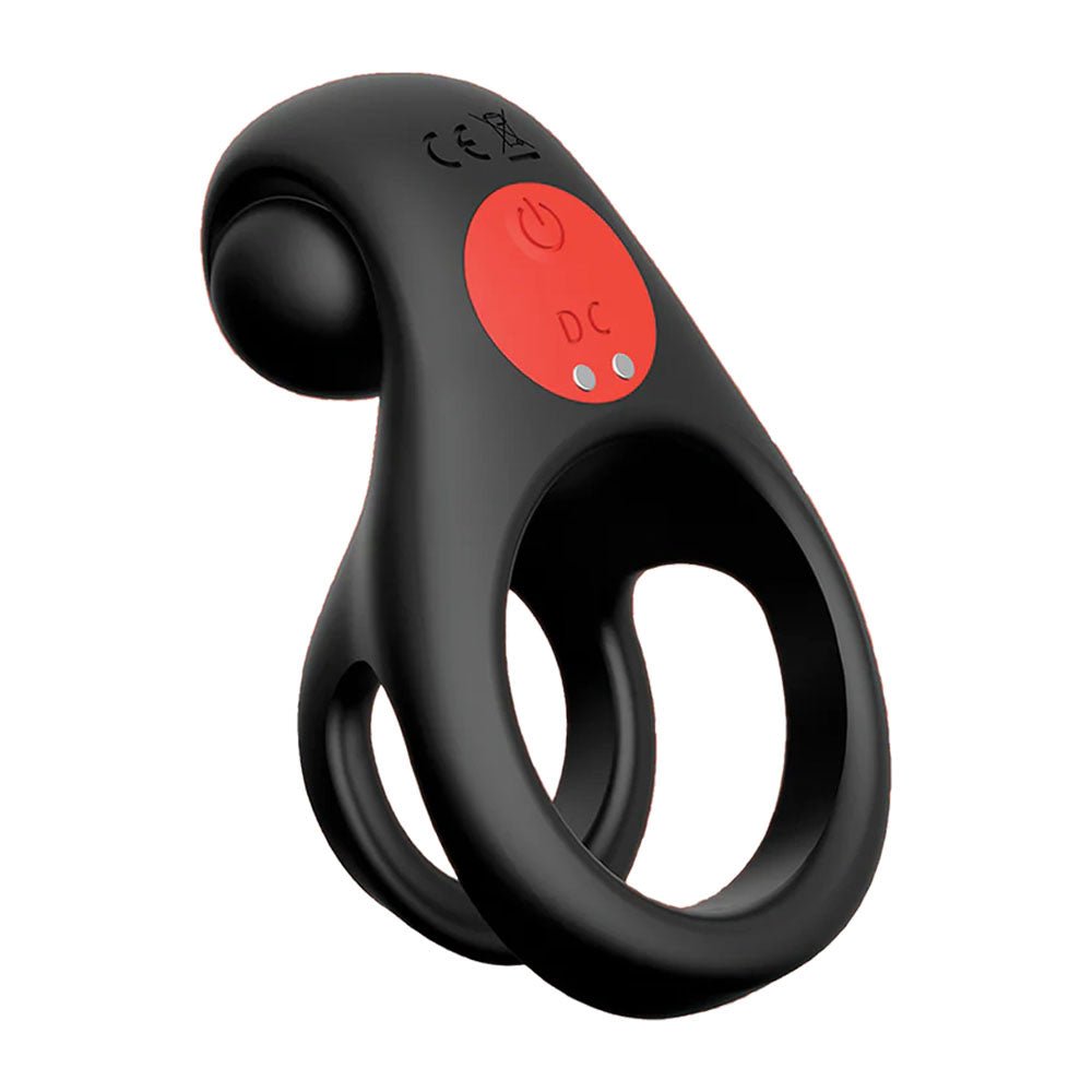 Red Dot Rings - V2 - Black USB Rechargeable Vibrating Cock & Ball Ring with Remote - silkandsin