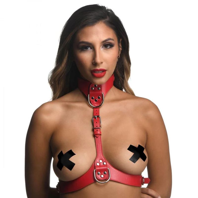 Red Female Chest Harness S/M - Silk and Sin