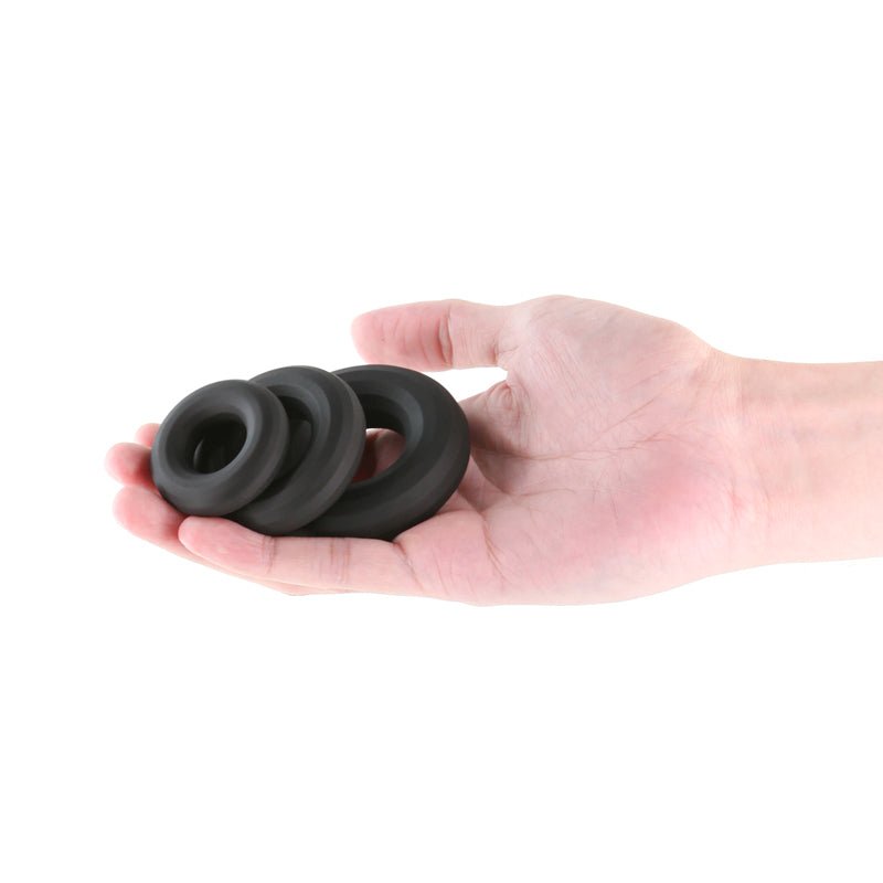 Renegade 3pc Fireman Rings - Black - Black Cock Rings - Set of 3 Sizes - Silk and Sin