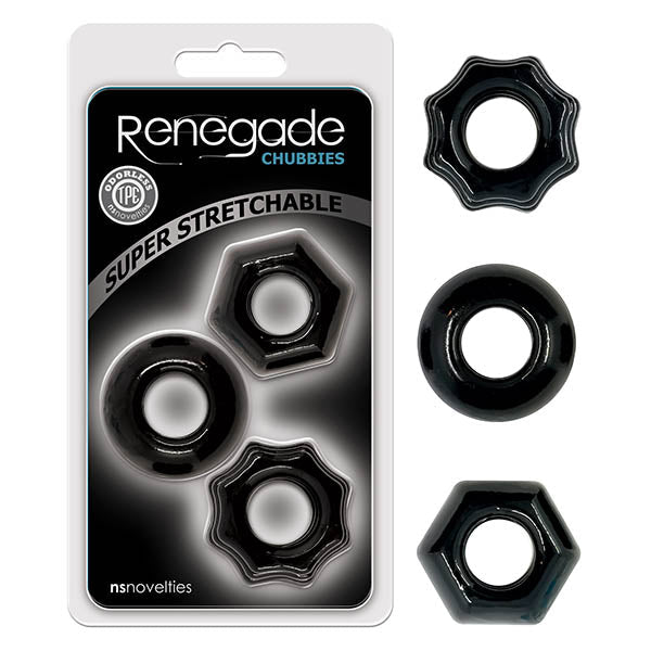 Renegade Chubbies - Black Cock Rings - Set of 3 - Silk and Sin