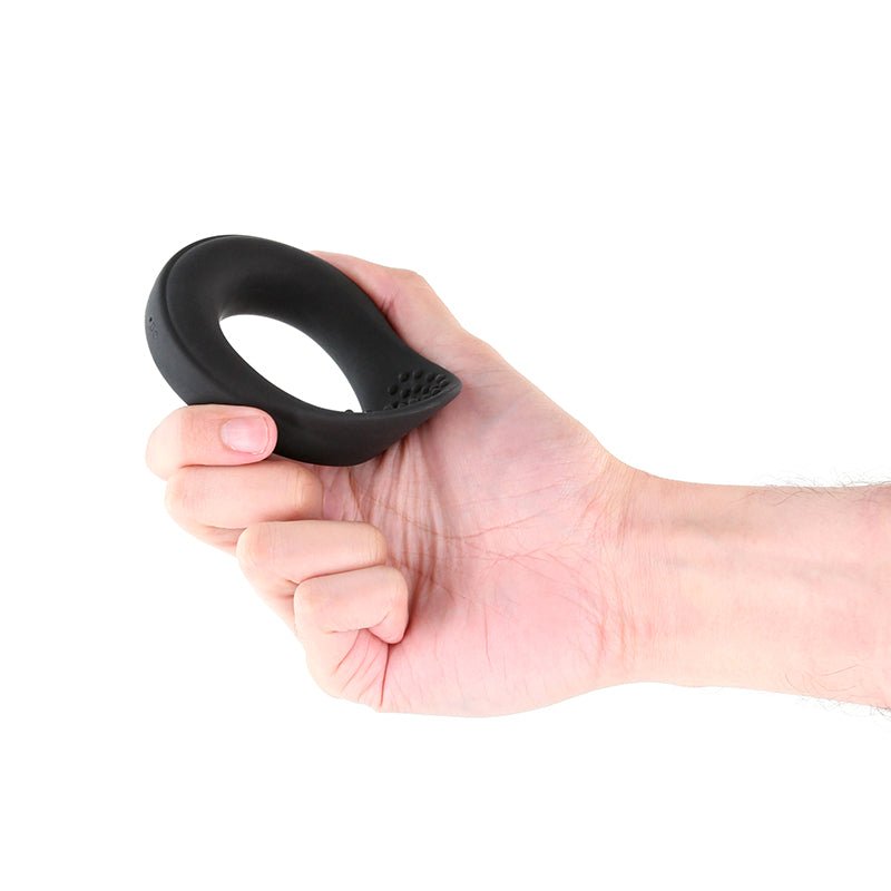 Renegade Slider - Black - Black USB Rechargeable Vibrating Cock Ring - Silk and Sin