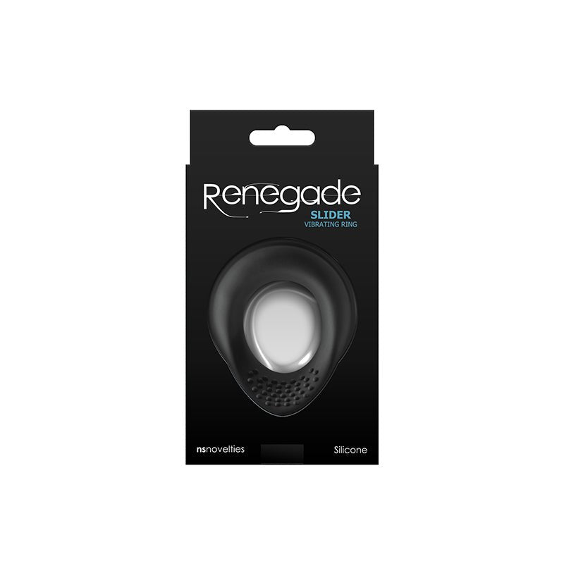 Renegade Slider - Black - Black USB Rechargeable Vibrating Cock Ring - Silk and Sin