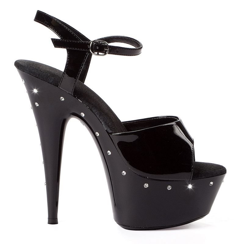 Rhinestone Platform Black 6in - Silk and Sin