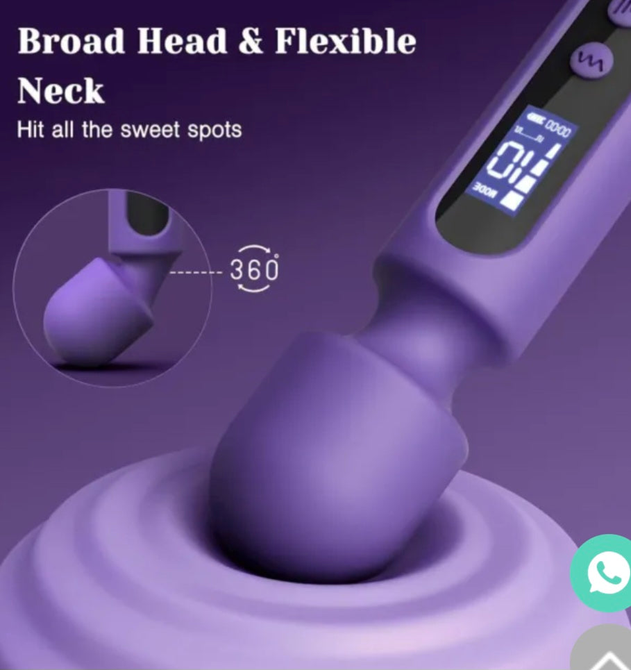 10-Speed Multi-Attachment Wand Massager – Purple Rechargeable Waterproof Silicone Vibrator with 3 Heads