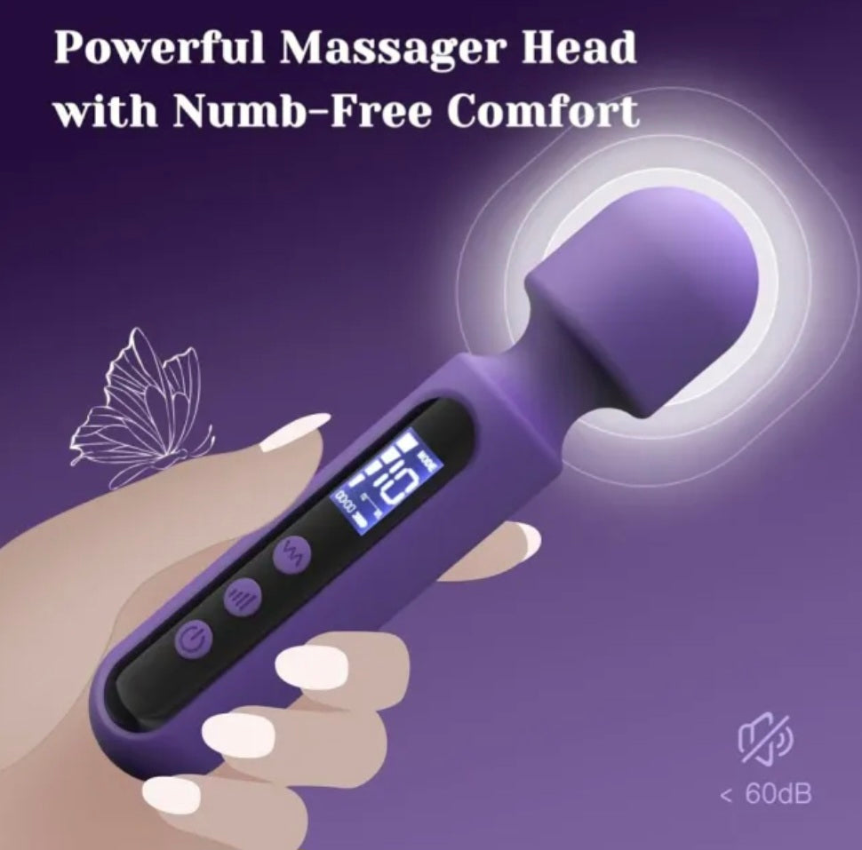 10-Speed Multi-Attachment Wand Massager – Purple Rechargeable Waterproof Silicone Vibrator with 3 Heads