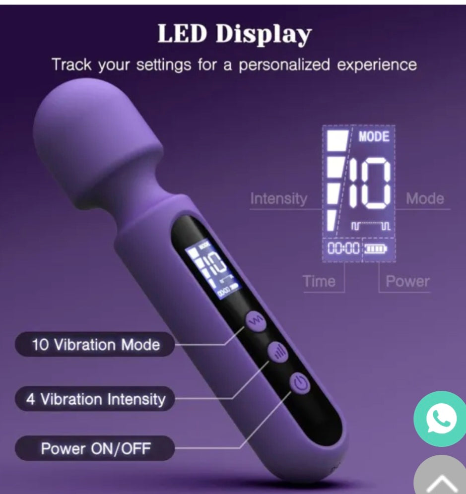 10-Speed Multi-Attachment Wand Massager – Purple Rechargeable Waterproof Silicone Vibrator with 3 Heads