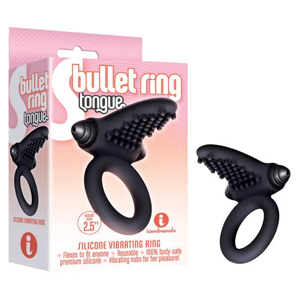 S-Bullet Ring - Tongue - Black Vibrating Cock Ring - Silk and Sin