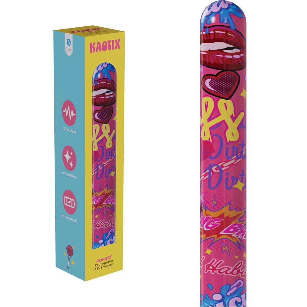 S - LINE Kaotix Pop Art - Pink 17.8 cm USB Rechargeable Vibrator - silkandsin