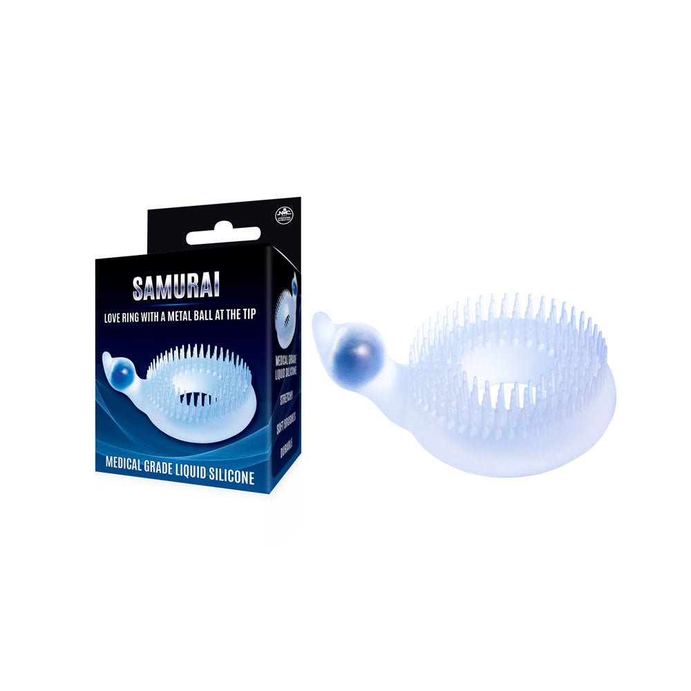Samurai - Clear Cock Ring with Metal Ball at Tip - Silk and Sin