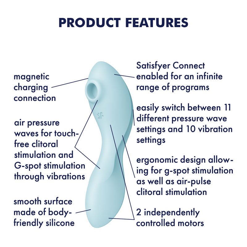 Satisfyer Curvy Trinity 5 - Blue USB Rechargeable Air Pulse Stimulator & Vibrator with App Control - silkandsin