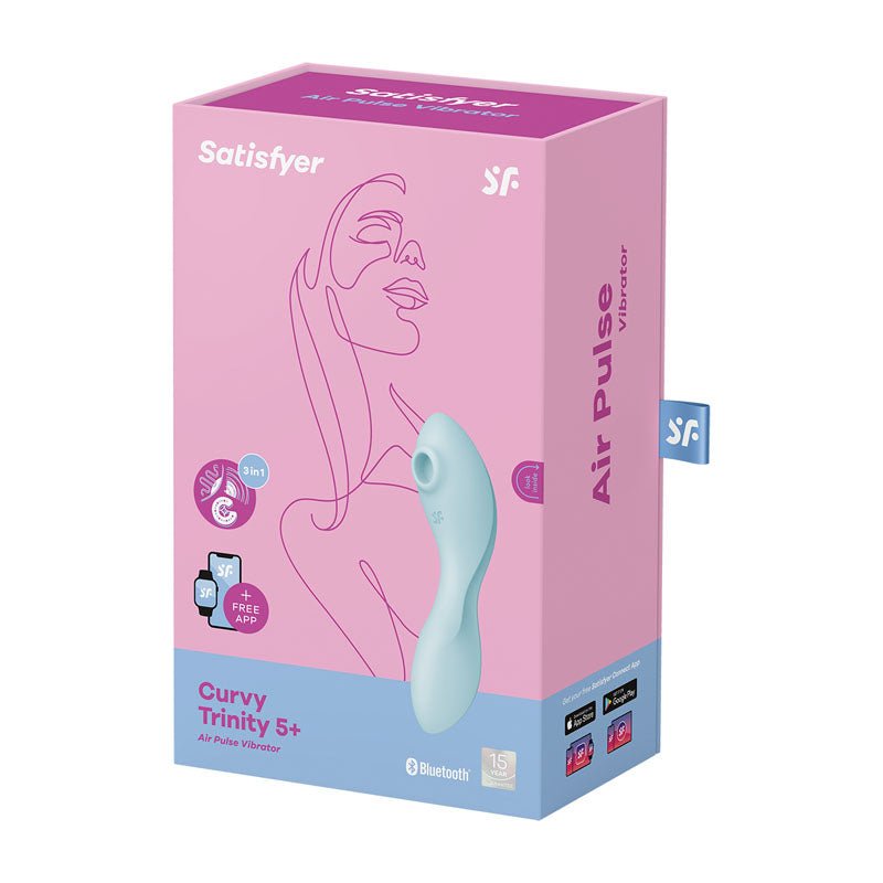 Satisfyer Curvy Trinity 5 - Blue USB Rechargeable Air Pulse Stimulator & Vibrator with App Control - silkandsin