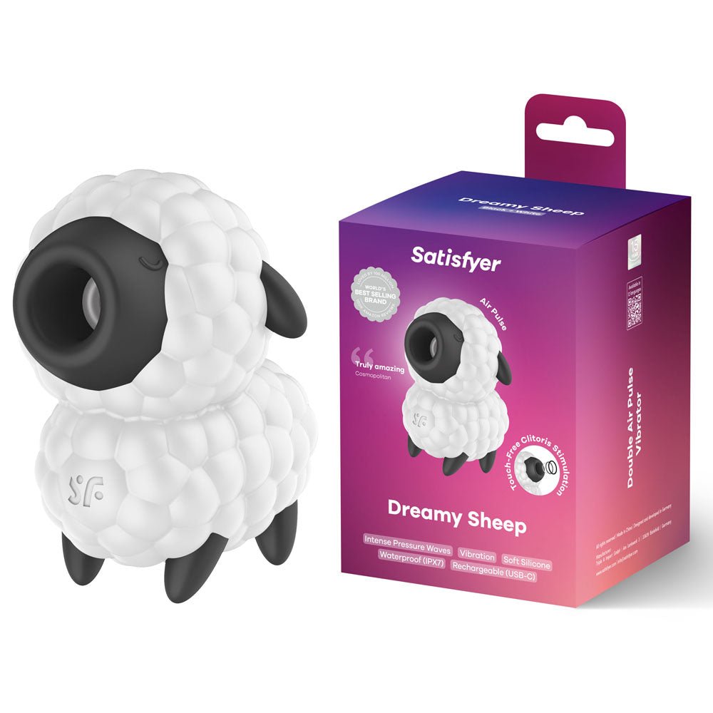 Satisfyer Dreamy Sheep - White/Black USB Rechargeable Vibrating Air Pulse Stimulator - Silk and Sin