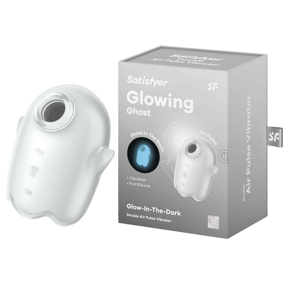 Satisfyer Glowing Ghost - White - Glow in Dark White USB Rechargeable Air Pulse Stimulator - Silk and Sin