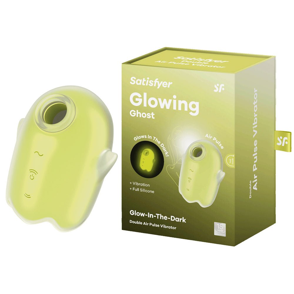 Satisfyer Glowing Ghost - Yellow - Glow in Dark Yellow USB Rechargeable Air Pulse Stimulator - silkandsin