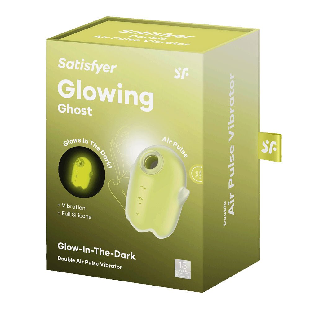 Satisfyer Glowing Ghost - Yellow - Glow in Dark Yellow USB Rechargeable Air Pulse Stimulator - silkandsin