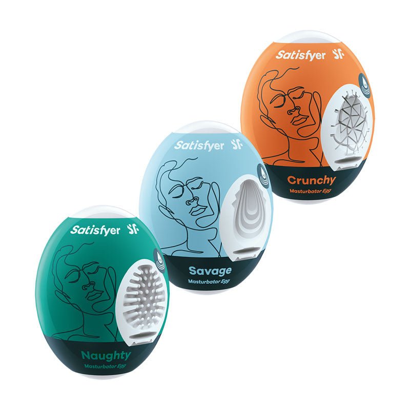 Satisfyer Masturbator Eggs - Mixed 3 Pack #2 - Set of 3 Stroker Sleeves - Silk and Sin