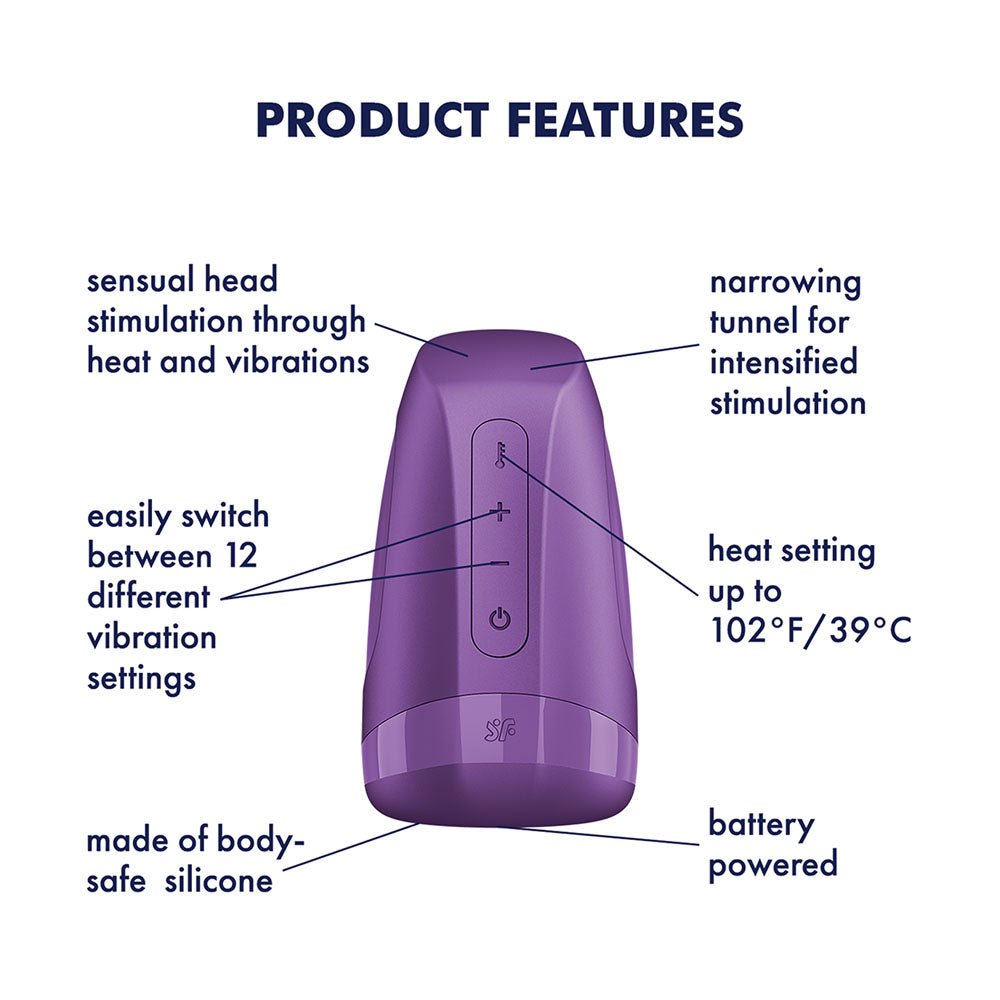 Satisfyer Men Heat Vibration - Battery Series - Purple Heating and Vibrating Masturbator - silkandsin
