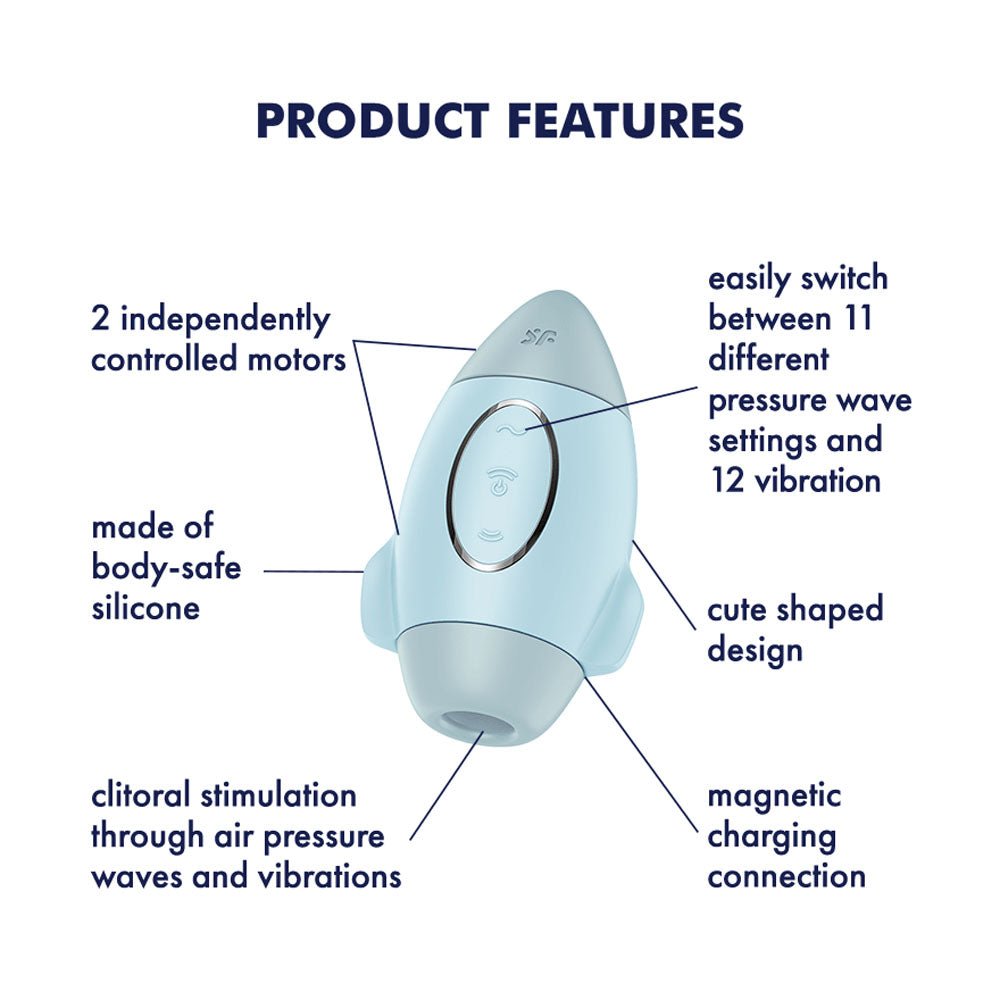 Satisfyer Mission Control - Blue - Blue USB Rechargeable Vibrating Air Pulse Stimulator - Silk and Sin