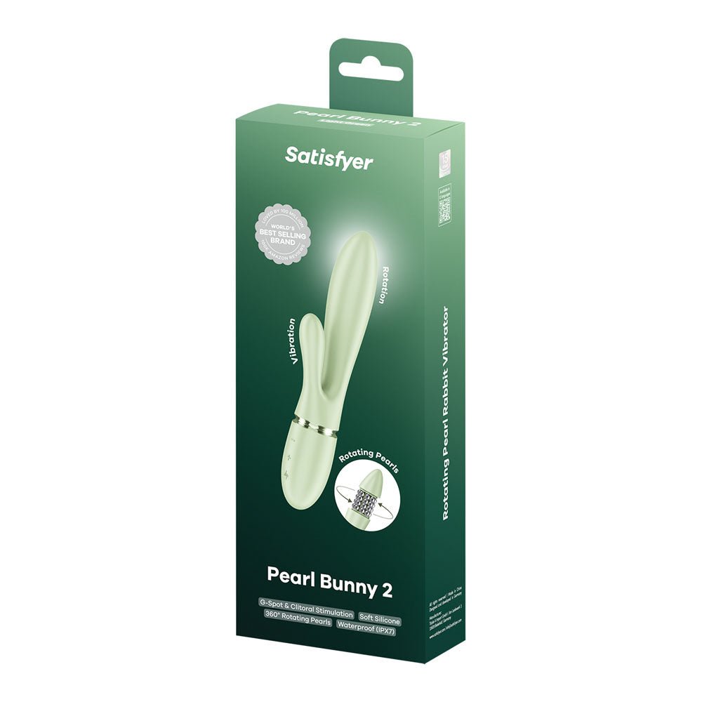 Satisfyer Pearl Bunny 2 - Light Green - Light Green 21.5 cm USB-C Rechargeable Rabbit Vibrator - Silk and Sin